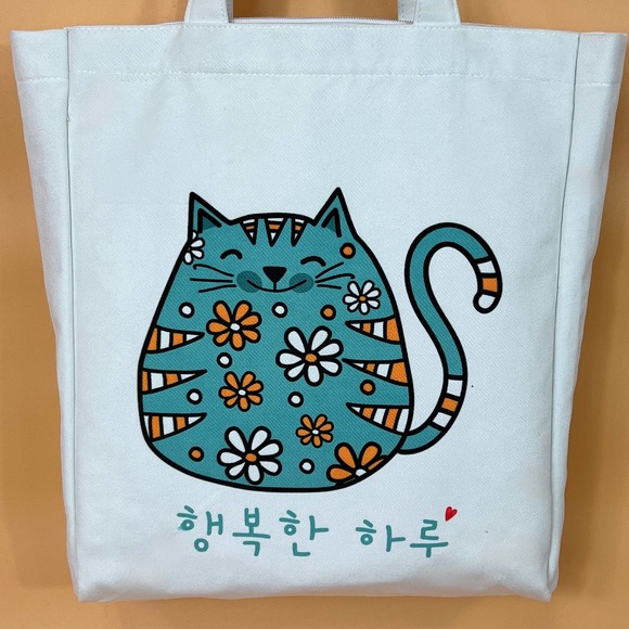K-Pop Tote Bag White Flannel Fabric Material Cute Cat Design - Picture 5 of 7
